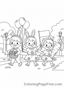 Easter coloring page - Easter parade children