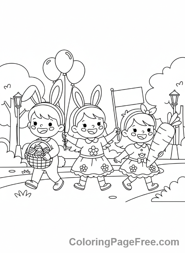 Easter coloring page - Easter parade children
