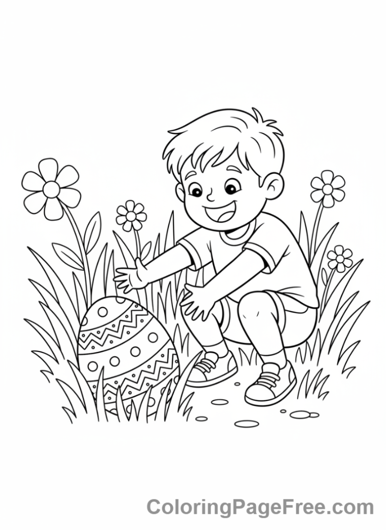 Easter Egg coloring page - Child Finds Egg