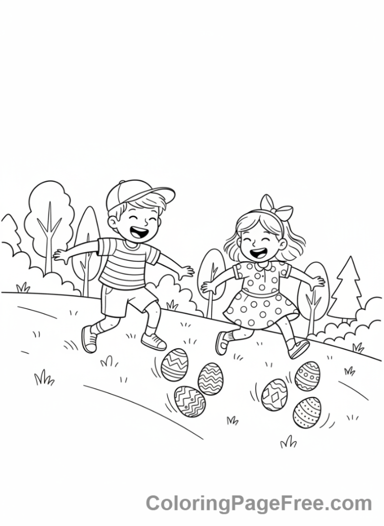 Easter Egg coloring page - Kids Rolling Eggs