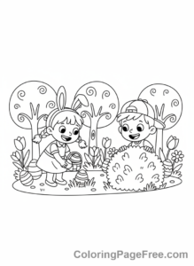 Easter coloring page - Kids egg hunt