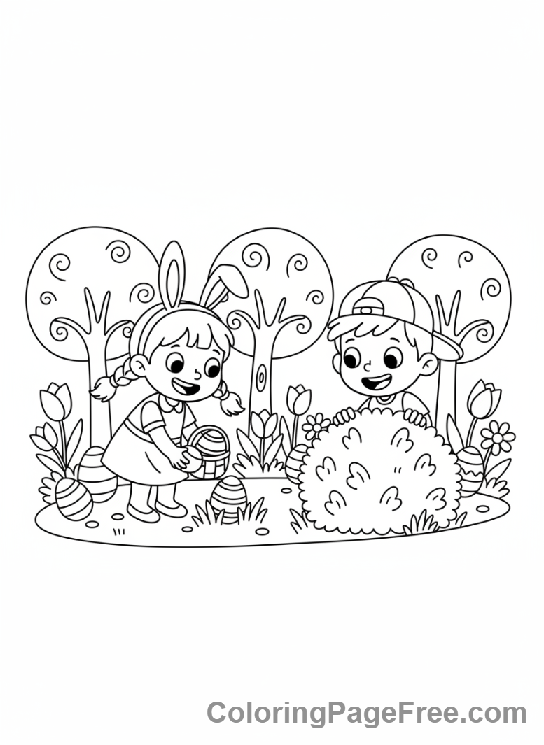 Easter coloring page - Kids egg hunt