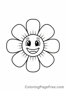 Easy coloring page - Big happy flower