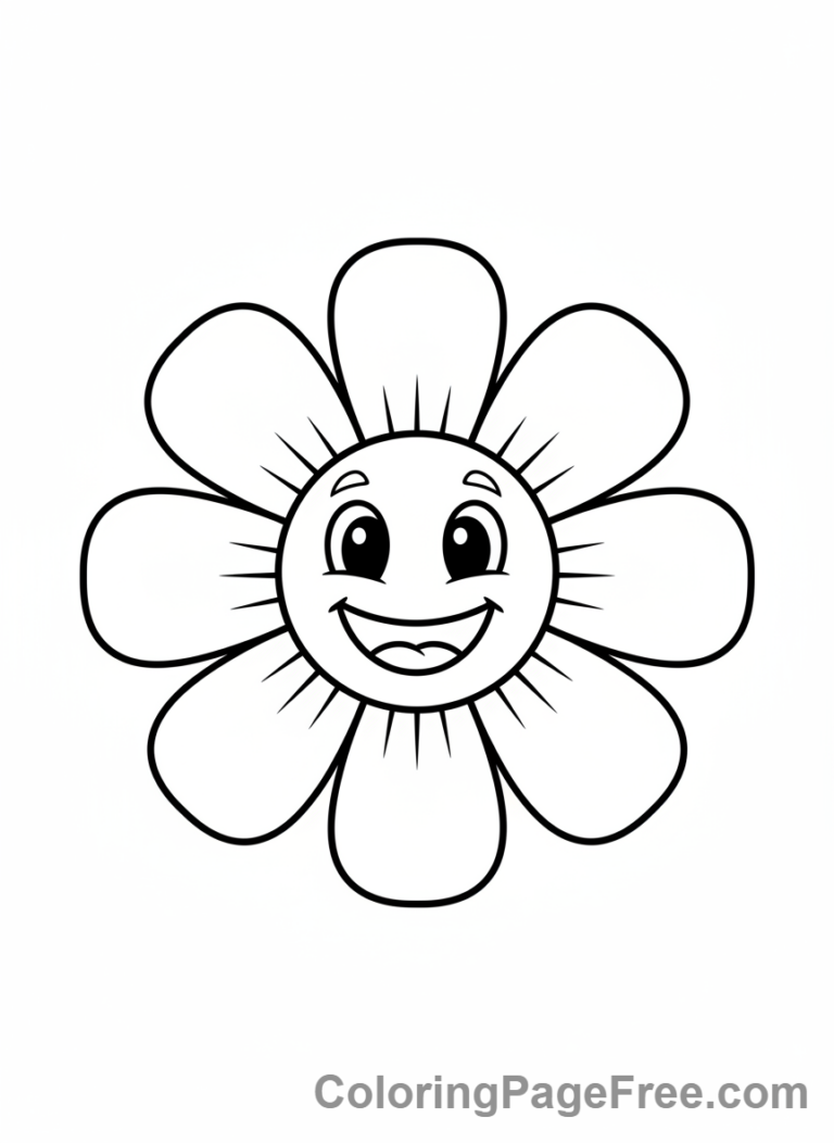 Easy coloring page - Big happy flower