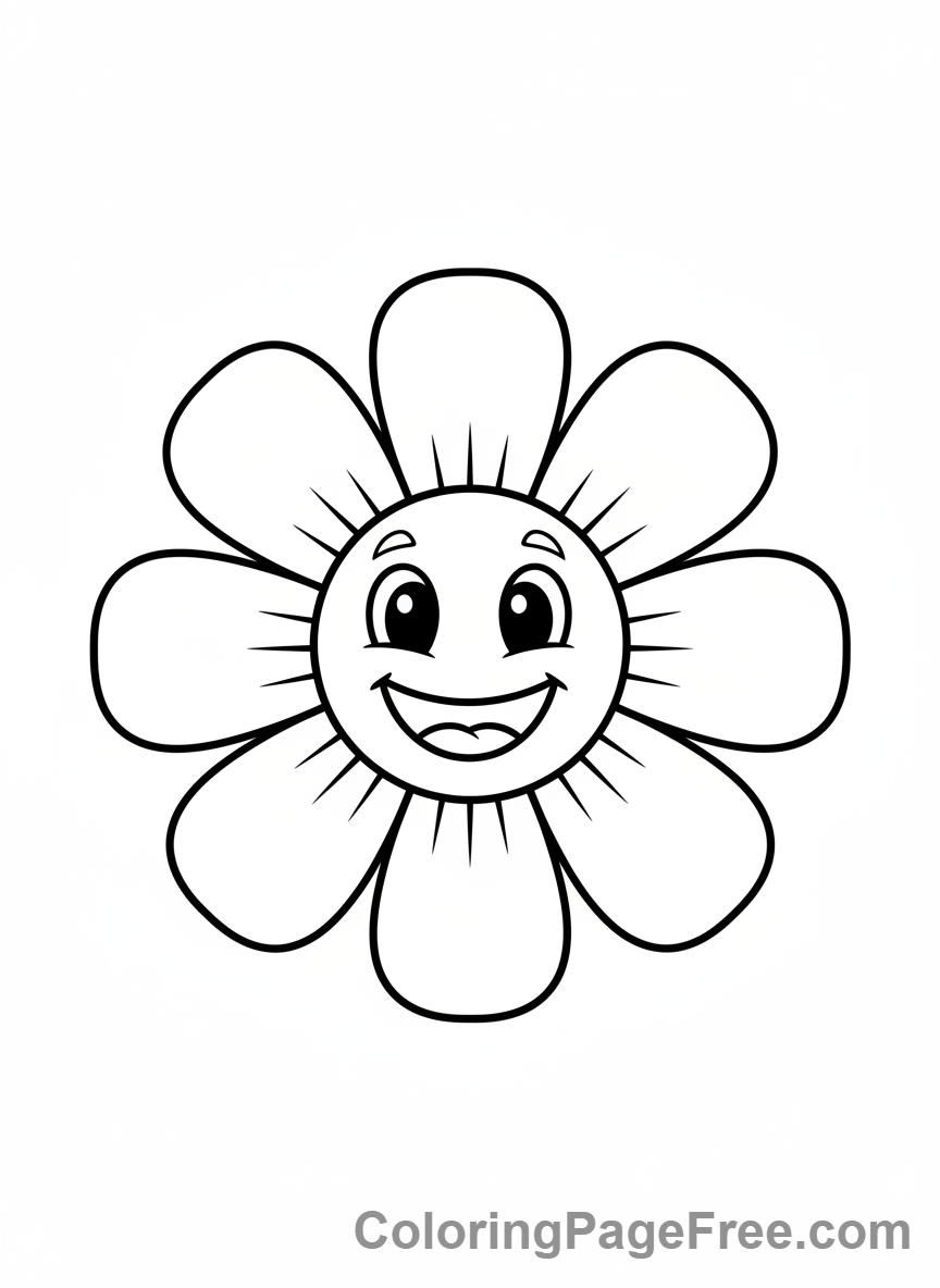Easy coloring page - Big happy flower