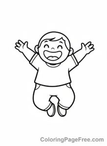 Easy coloring page - Jumping happy person