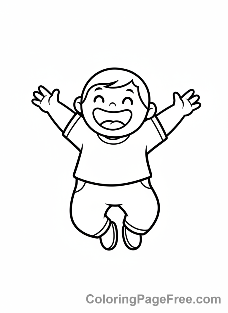 Easy coloring page - Jumping happy person