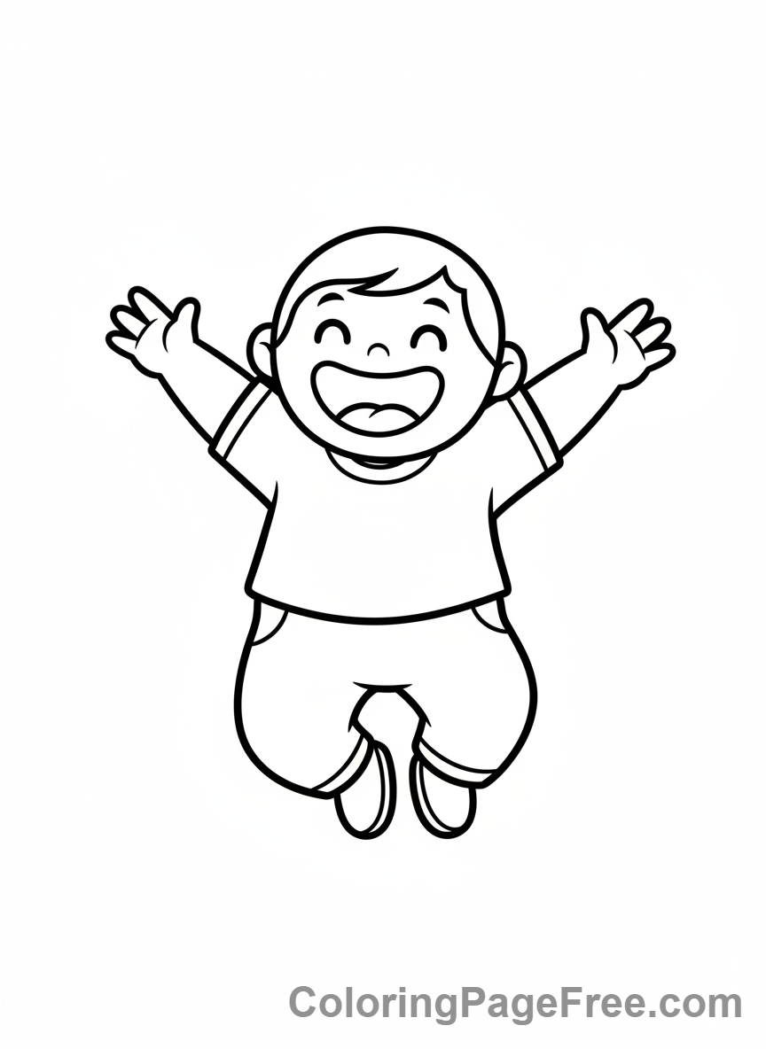 Easy coloring page - Jumping happy person