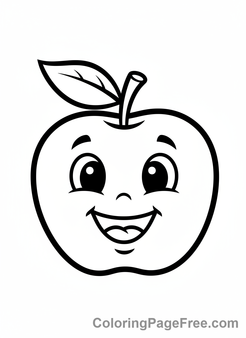 Easy coloring page - Smiling apple