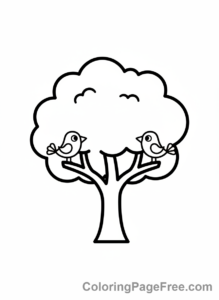 Easy coloring page - Tree with birds