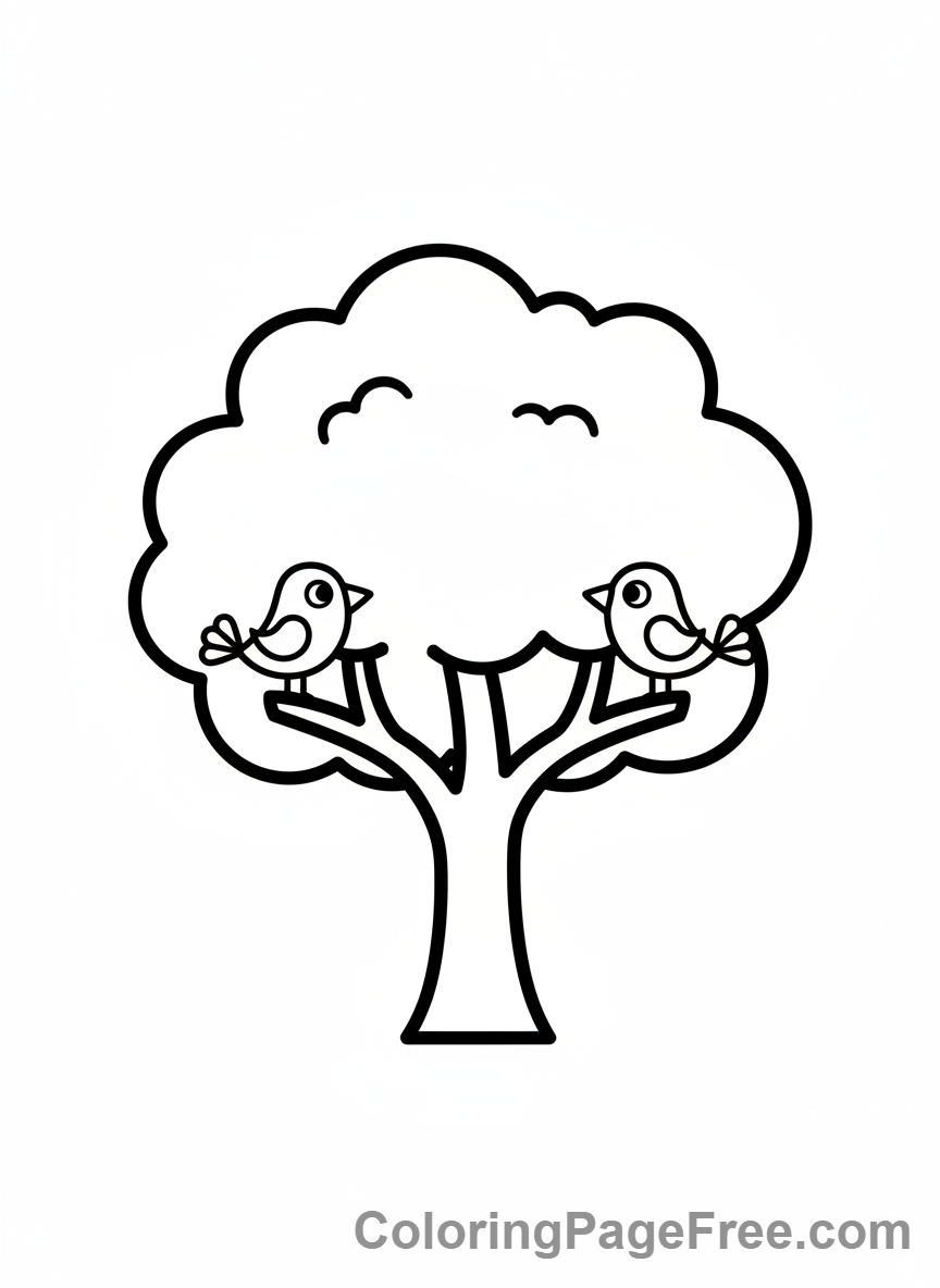 Easy coloring page - Tree with birds
