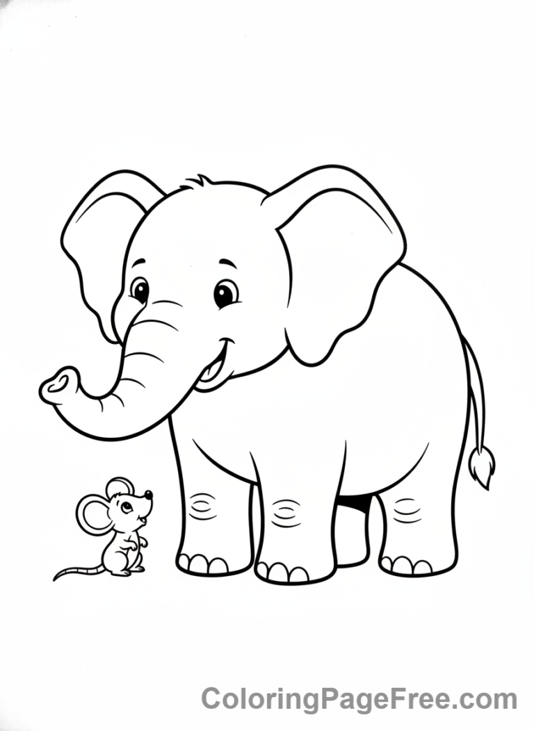 Educational Big Small Elephant Mouse Coloring Page