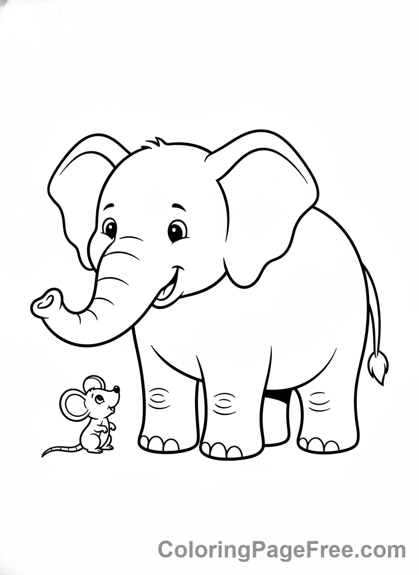 Big elephant and small mouse comparison coloring page
