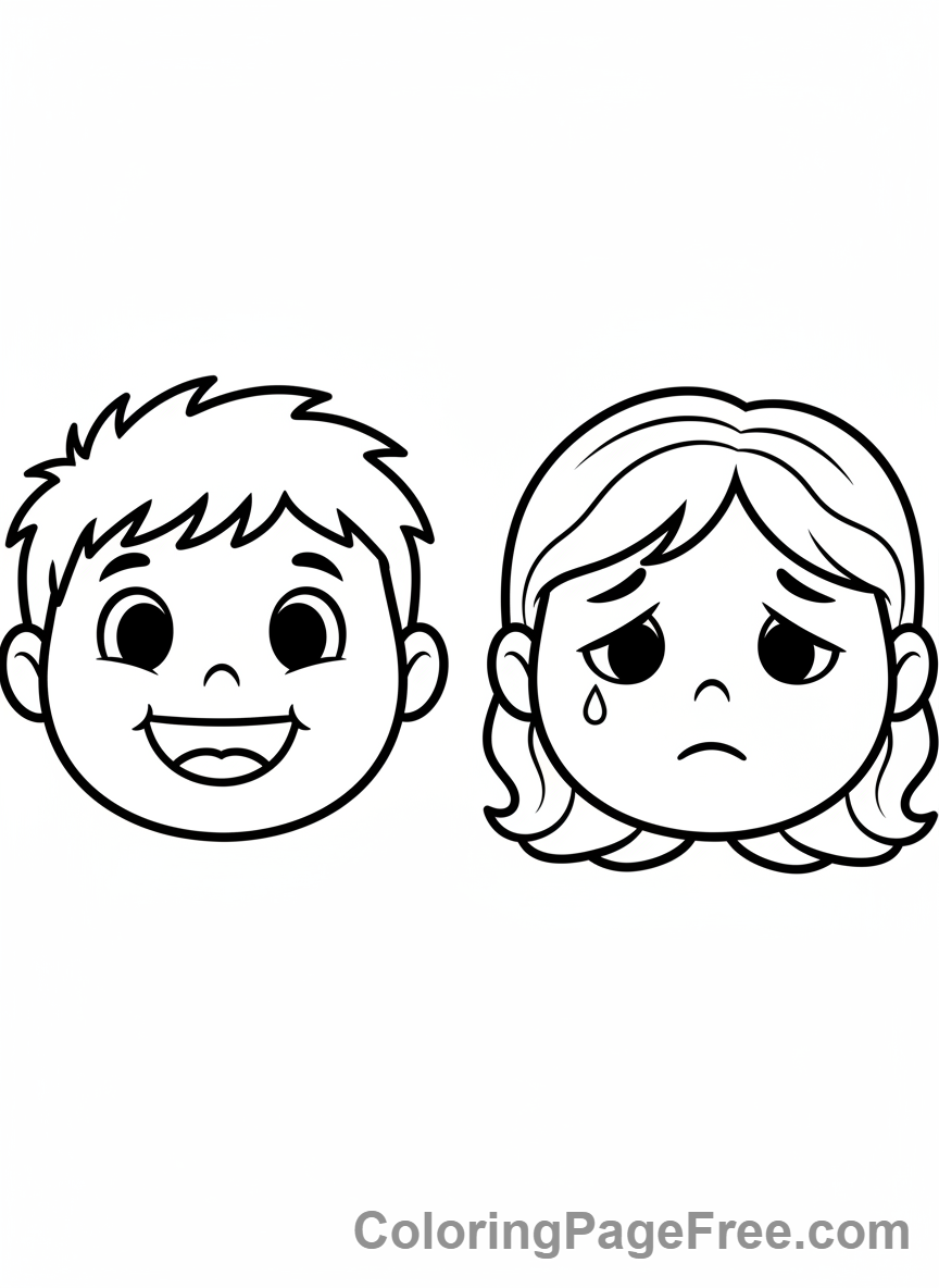 Educational coloring page - Children showing emotions