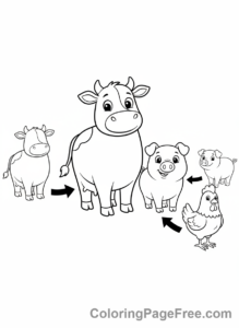 Educational coloring page - Farm animals matching pairs