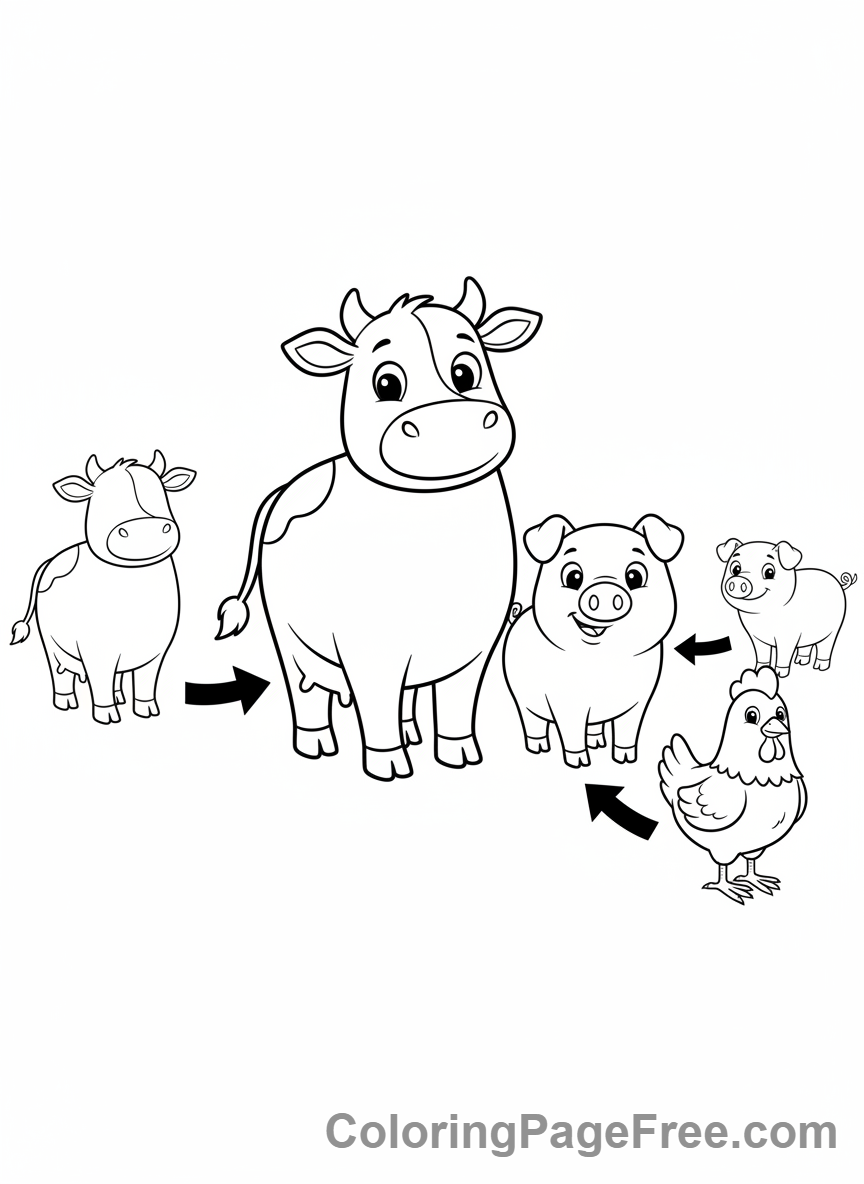 Educational coloring page - Farm animals matching pairs