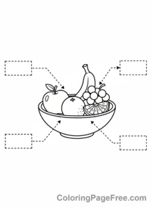 Educational coloring page - Fruit bowl labels
