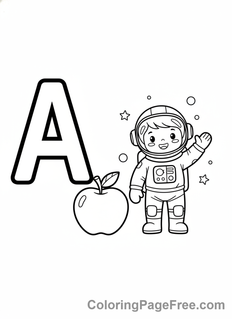 Letter A Astronaut educational coloring page