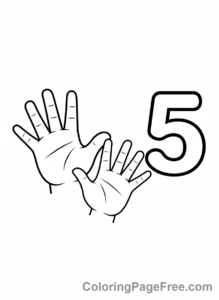 Educational coloring page - Number 5 counting hands