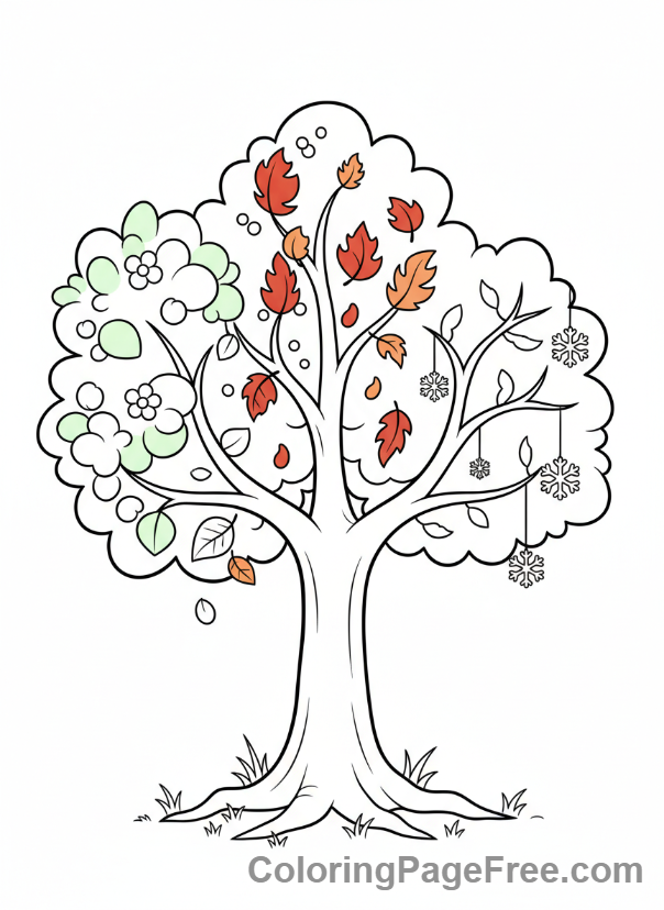 Educational coloring page - Tree changing seasons