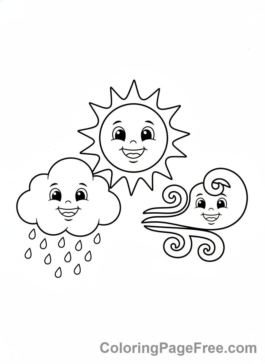 Educational coloring page - Weather symbols happy