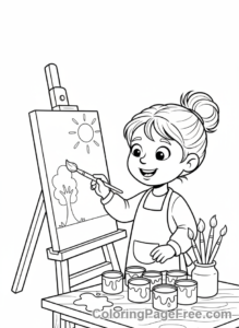 Elementary School coloring page - Art class painting