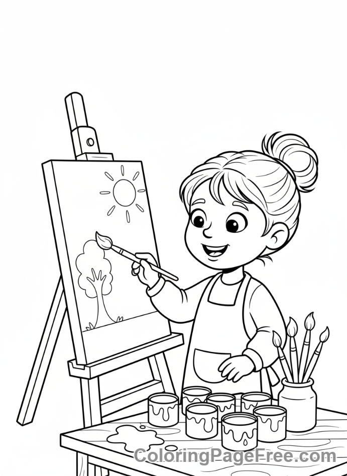 Elementary School coloring page - Art class painting