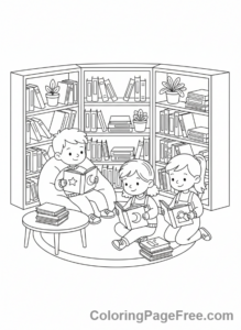 Elementary School coloring page - Kids reading library