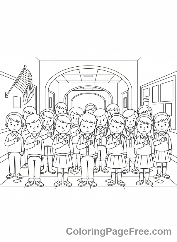Elementary School coloring page - Morning assembly pledge