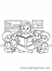 Elementary School coloring page - Reading circle story