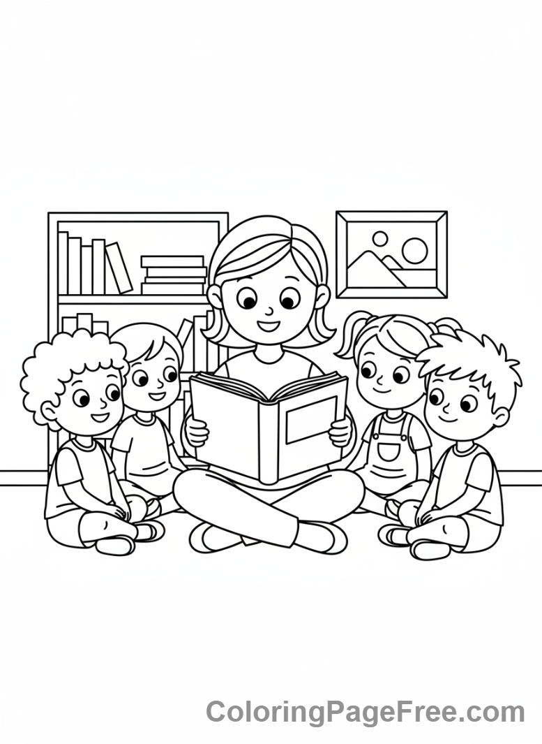 Elementary School coloring page - Reading circle story