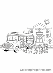 Elementary School coloring page - School bus arriving