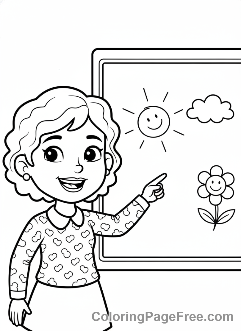 Elementary School coloring page - Teacher at whiteboard