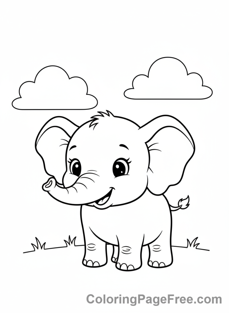 Baby Elephant Standing Coloring Page