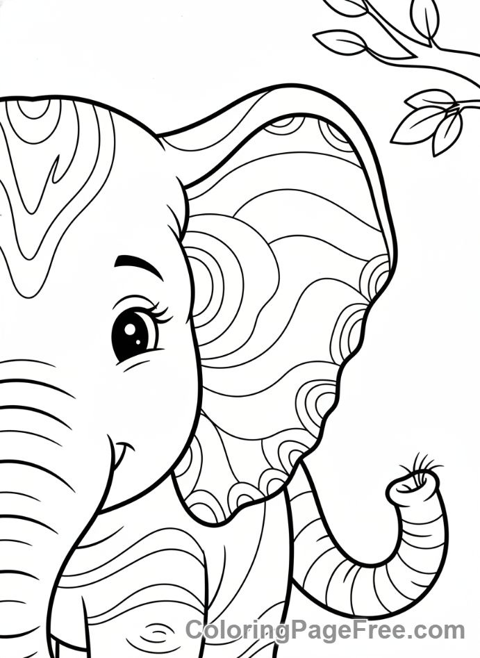 Elephant coloring page - Elephant ear detail
