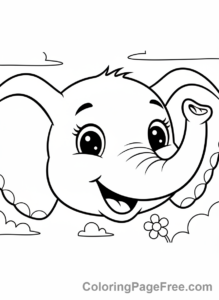 Elephant coloring page - Elephant happy close-up