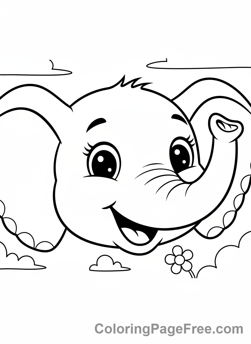 Elephant coloring page - Elephant happy close-up