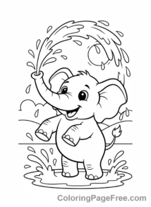 Elephant coloring page - Elephant playing water