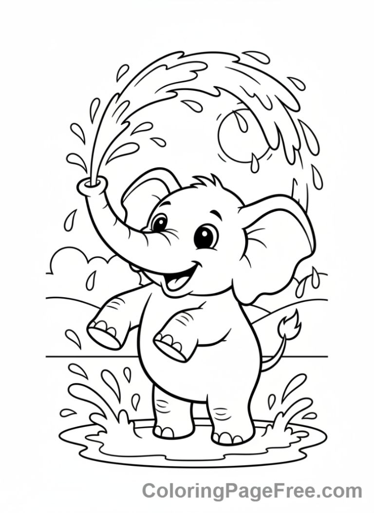 Elephant coloring page - Elephant playing water