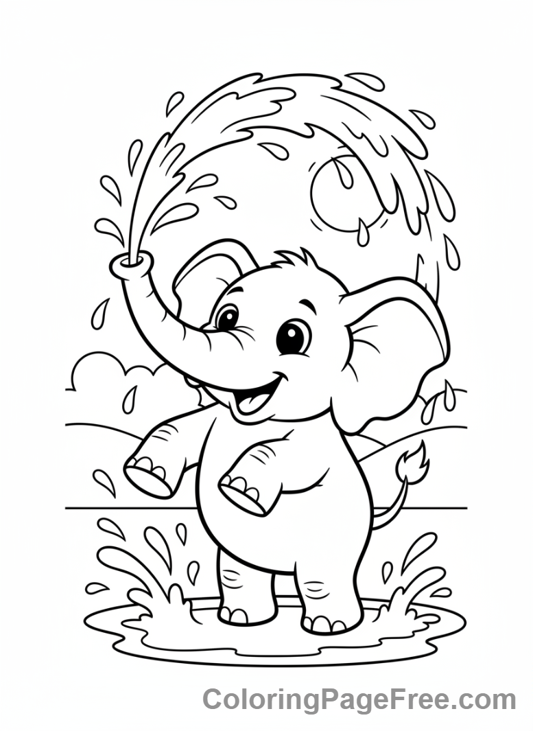 Elephant coloring page - Elephant playing water