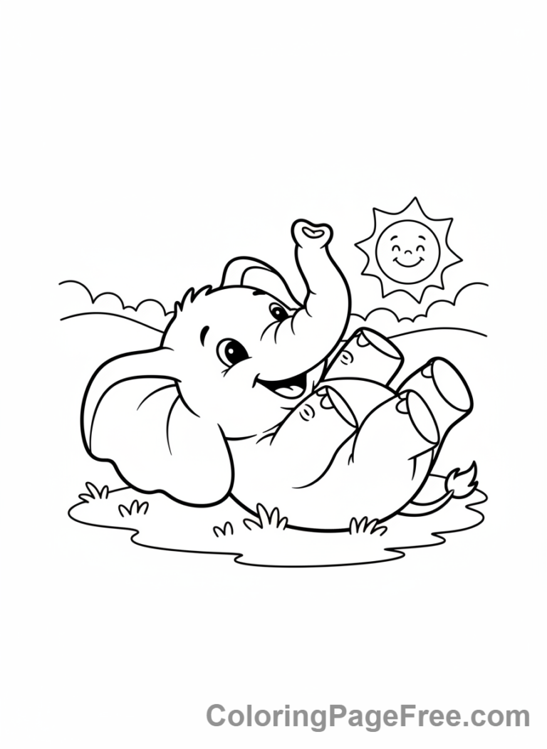 Elephant coloring page - Elephant rolling playful