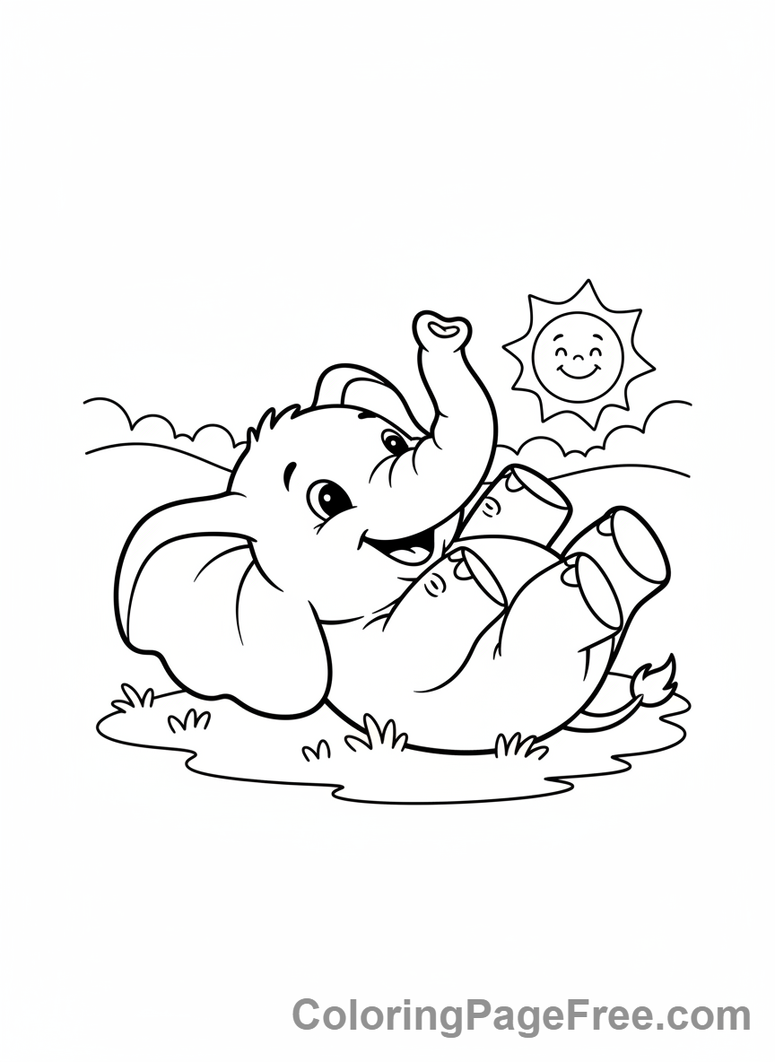 Elephant coloring page - Elephant rolling playful