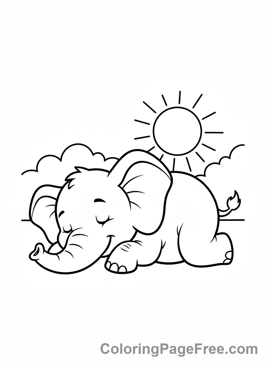 Sleeping elephant peaceful coloring page