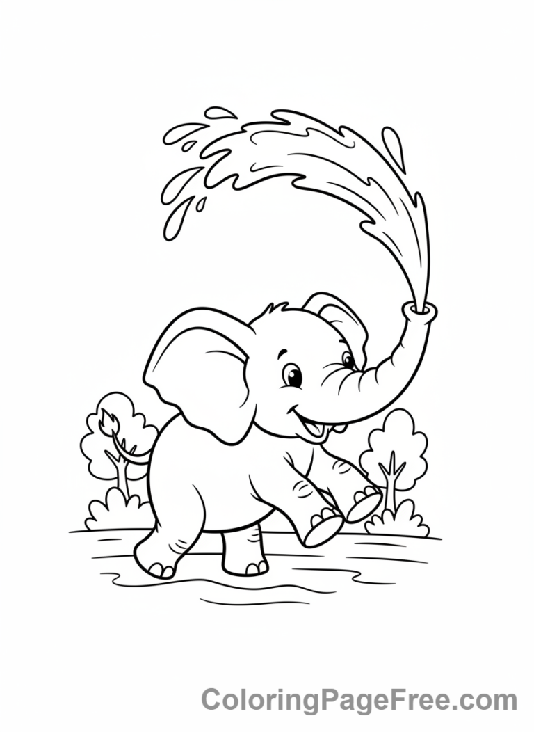 Elephant Spraying Water Coloring Page