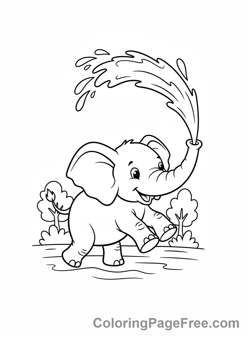 Elephant coloring page - Elephant spraying water