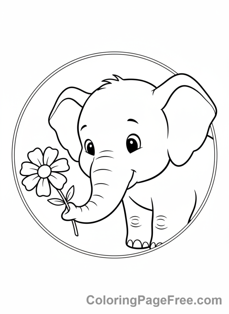 Elephant with Flower Trunk Coloring Page