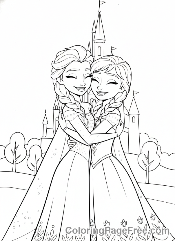 Elsa coloring page - Elsa Anna warm hug