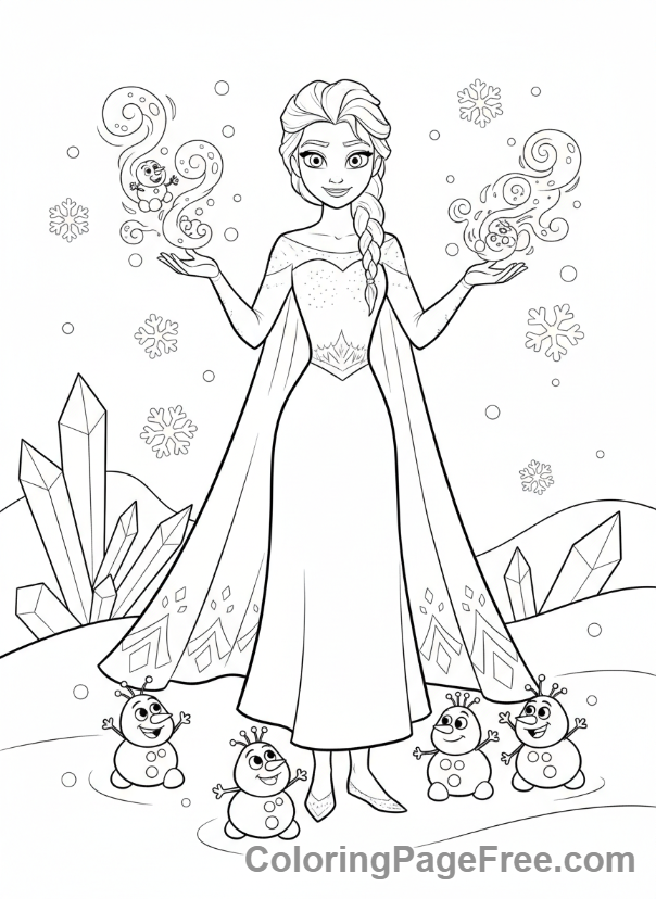 Elsa coloring page - Elsa creating snowgies