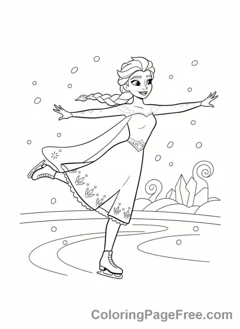Elsa coloring page - Elsa ice skating fun
