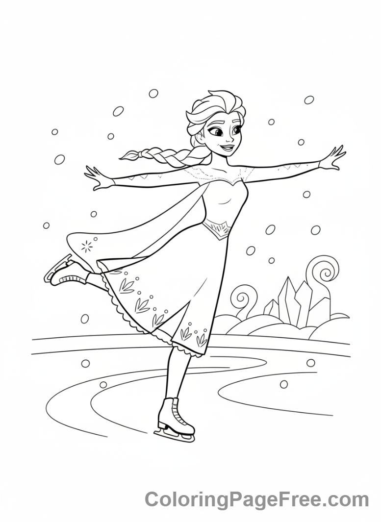 Elsa coloring page - Elsa ice skating fun